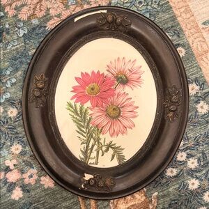 Floral Art in Oval Black Frame